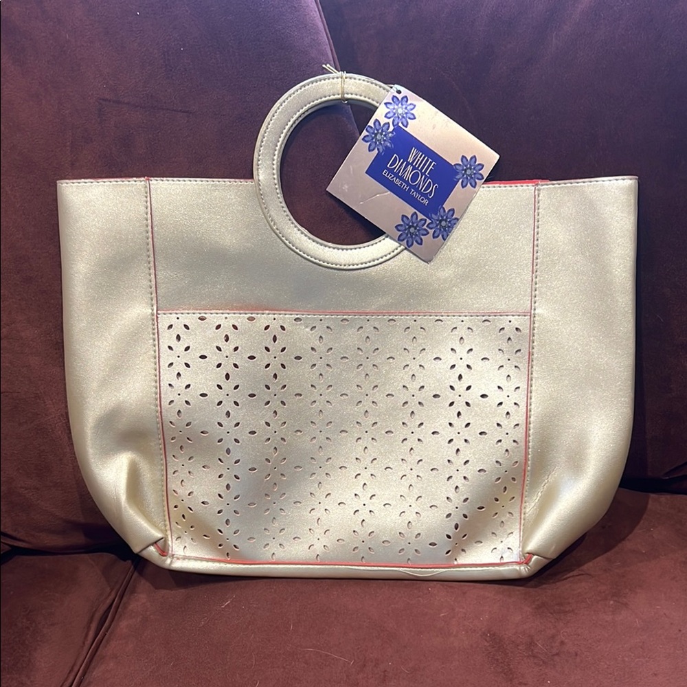 WHITE DIMIONDS ELIZABETH TAYLOR Gold Tote Bag NWT